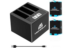 Homesuit Hero 12/11/10/9 Batteries 1800mAh and 3-Channel LCD Storage Charger for Gopro Hero 12 Black, Hero 11 Black, Hero 10 Black, Hero 9 Black Battery AHDBT-901 (2-Pack)