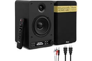 LEMEGA Core X1 Bookshelf Speakers – Active 40W Pair with Bluetooth Streaming, HDMI ARC Speakers for TV, Optical/USB/AUX/RCA Inputs, Full LED Display, Bass & Treble Control, Remote Control Included