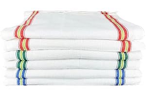 HOME ZEN HOUSEHOLD LINEN set 6 pezzi 50x70cm strofinacci canavacci torcioni asciugapiatti asciuga mani da cucina in tessuto di poliestere cotone con trama doppio ritorto rinfranto spigato con righe colorate riga tigre