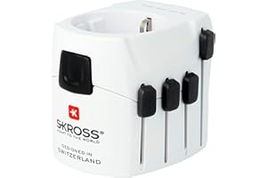SKROSS | 1.103145 | Pro Light | Adaptateur de Voyage Universel 2-3 pôles pour Schuko. Tension et Puissance nominale: 100V – 630W / 250V – 1575W - Protection Contre Les Chocs électriques