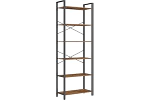 VASAGLE Étagère 6 Niveaux, Bibliothèque, Meuble de Rangement, pour Bureau, Salon, Chambre, 30 x 66 x 186 cm, Style Industriel, Marron Rustique et Noir d'Encre LLS062B01