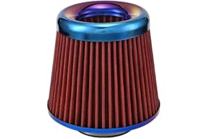 XhuangTech Car Air Intake Filter, 76mm/3.0” Universal High Performance Cold Air Intakes, Bluing Washable & Reusable Ram Air Filter Induction Kit with Clamp Ring for Car/Motorcycle/Boat (Red)