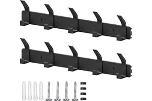 Benxdara Coat Hooks Wall Mounted Coat Rack with 5 Hooks, 2 Pack Rustproof Wall Hanger Clothes Hooks for Kitchen Bedroom and Entryway, Black