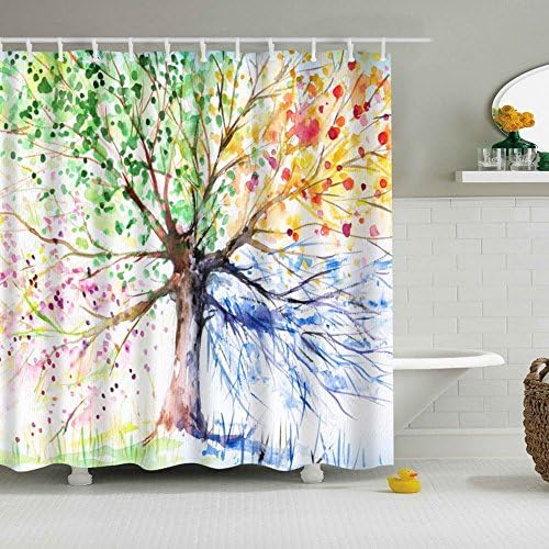 Shower Curtain ,KALLOE Mildew Resistant Fabric Waterproof / Antibacterial Bath Curtains with Hooks, 70x70 inch(180x180cm) - Autumn Trees