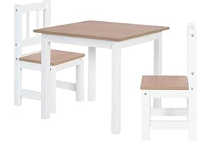 roba Ensemble Table et 2 Chaises Enfants Woody - Plateau et assises en Aspect Bois - Résistants aux Rayures - pour Filles et Garçons de 2 Ans et Plus - Blanc
