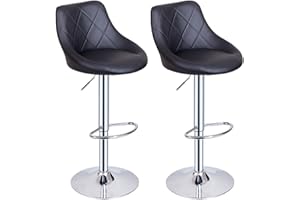 Panana Barhocker 2er Set, Höhenverstellbarer Barstuhl, Tresenhocker, Hochstuhl, mit PU-Bezug, Kunstleder Küchenstuhl mit Rückenlehne und Fußstütze, 360° Drehstuhl (Schwarz)