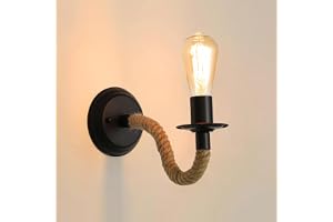 Comely E27 Vintage Indoor Wall Lamp, Hemp Rope Wall Lamp, 180° Adjustable Applique for Hallway Penthouse Bedroom Bar Cafe (Bu