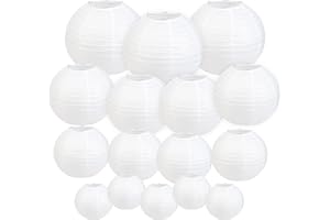 HONMOK 16pcs Linternas de Papel Blanco Redonda Farolillos de Papel Colgantes celestiales Chino 4" 6" 8" 10" lámpara de Papel Techo Decoración Interior Exterior Boda Aniversario Fiesta DIY Baby Shower