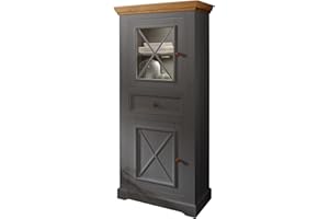 Woodroom Oslo Vitrine Vitrinenschrank Standvitrine Wohnzimmerschrank, Holz, Grau, Hoch und Schmal