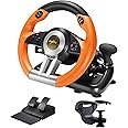 PXN V3 Pro Simulate Racing Game Steering Wheel with Pedal, 180 Degree Steering Wheel, Compatible with Windows PC, PS3, PS4 for Switch-Orange