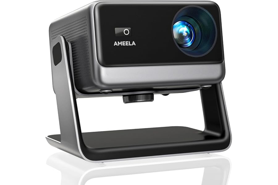 Smart 4K Projector【Netflix Included & Dolby Audio】, Auto Focus & Keystone, AMEELA 30000 Lumens 1080P Portable Movie Projector with WiFi and Bluetooth, 100,000+ Apps for Indoor/Outdoor