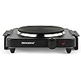 Progress EK4353P Single Electric Hot Plate - Camping Stove, Table Top Electric Cooker, Portable Kitchen Hob with Carry Handles, Non-Slip Feet, Variable Heat Settings, Holiday Homes/Caravans, 1500W