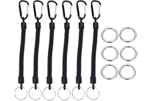 Tucireat Llavero Muelle Elastico 12 Piezas Llavero Mosqueton Llavero de Espiral Elástico Cuerda de Mosquetón Espiral Llavero de Metal Mosquetón,para Pesca, Senderismo, Montañismo（Negro Plata）