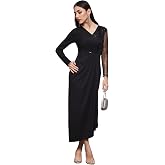 Miss Chase Women's Fit and Flare Full Length Pleated V-Neck Full Sleeve Dress