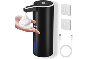 PUGTOW Automatyczny bezdotykowy dozownik mydła, 400 ml, ścienny dozownik mydła z 4 regulowanymi poziomami, akumulatorowy dozownik do zupy pieniącej 1800 mAh, do łazienki i kuchni