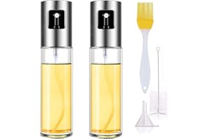 BRIOTA 2 Pcs Oil Sprayer Bottle, 100Ml Oil Sprayer Dispenser with 2 Brushes and 1 Funnel, Olive Oil Glass Sprayer for Cooking, Olive Oil Sprayer Transparent for Air Fryer, Grilling, Baking
