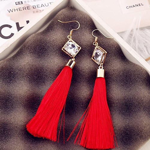 Original fashion personality tassel earrings long earrings national customs temperament zircon ear jewelry female , red