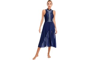 IEFIEL Vestido Lentejuelas de Danza Ballet Lírica Mujer Maillot de Baile Latino Vestido Tul de Gimnasia Rítmica Disfraz Bailarina Mujer S-XXL