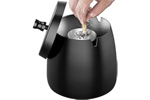 MOKHT Aschenbecher mit Deckel - Aschenbecher für Draussen, Groß Aschenbecher Outdoor, Windaschenbecher Edelstahl, Sturmaschenbecher mit Rutschfest Boden, Standaschenbecher für Draußen und Innen - Schwarz