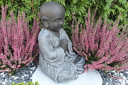 Steinfigur Buddha, Gartenfigur Steinguss Basaltgrau - 5
