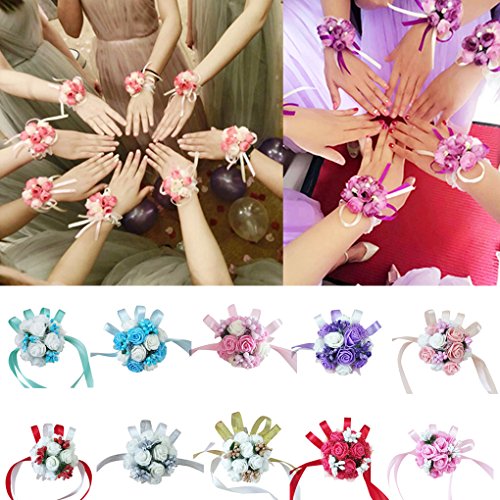 Baybsbreath Hochzeit Handgelenk Hand Blumen Brautjungfer Silk Rose Corsages Künstliche Blumen Dekoration 7cm - 4