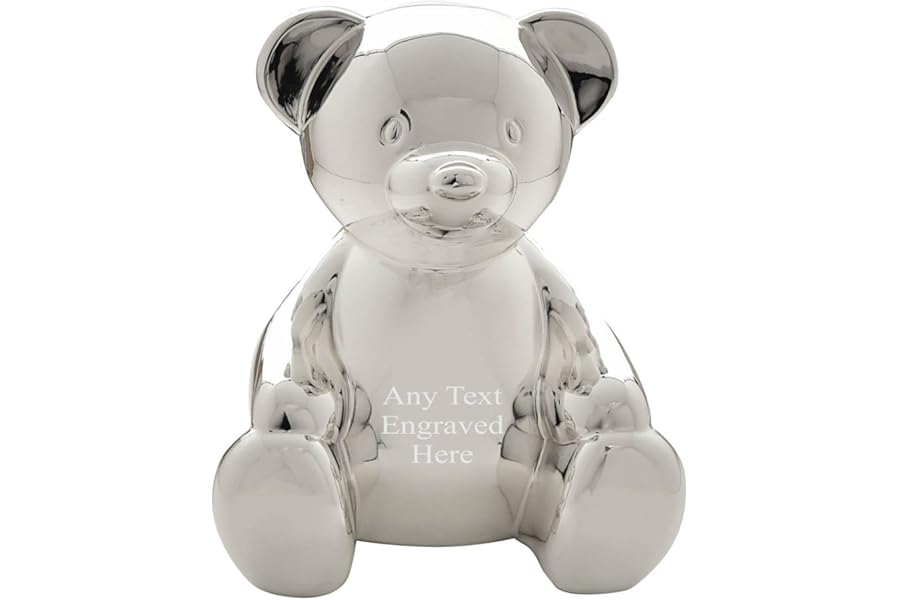 [Custom] Personalised Engraved Silver-plated Teddy Bear Bank Money Box Christening / Birthday / Baby Gift