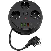 Akım Korumalı &Ccedil;oklu Priz 4 Soket 3 USB-A 1 Type-C 2 Metre Kablo Siyah | 4000W 16A G&uuml;&ccedil;, LED G&ouml;stergeli, A&ccedil;ma Kapama D&uuml;ğmeli, A