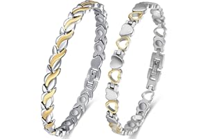 ‎VICMAG Vicmag 2 PCS Magnetarmband Damen, Titanstahl Ultral-Festigkeit magnetisch Armband Geschenk mit Entfernungswerkzeug (Silber Gold Fischschwanz & Liebe)