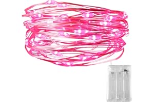 Dalugo Guirlande lumineuse à piles, 30 LED 3M/10FT IP65 lumières de fête étanches pour la fête d'anniversaire de Noël (Rose)