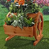 Garten Dekoration Pflanzkübel mit Wagenräder aus Holz 44 cm × 42 cm x 40 cm (B x L x H) - 4