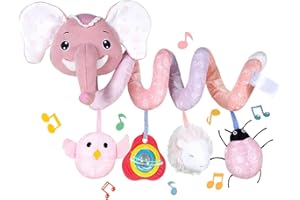 Koty Autositz-Spielzeug, Baby-Spirale, Plüsch, zum Aufhängen, für Kinderwagen, Bar, Kinderwagen, Kinderbett, mit Spieluhr, BB-Quietscher und Rasseln (rosa Elefant)