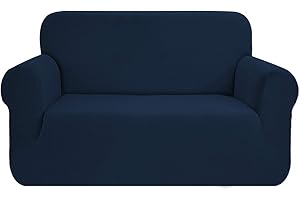 SAMSTEX Stylish Sofa Cover Stretch 1-Piece Sofa Slipcovers High Stretch Sofa Covers 2 Seater Thick Soft Loveseat Sofa Protector Machine Washable Non Slip Couch Covers (2 Seater, Navy Blue)