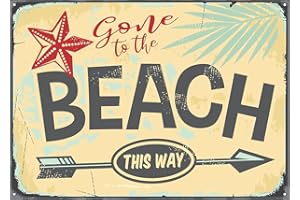 LSJUEE Plaque en métal Gone to The Beach Décoration murale rétro pour bars Restaurants Cafés Pubs
