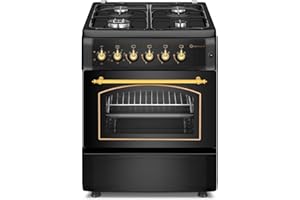 SOLTHERMIC F5S40E4RB COCINA GAS CON HORNO ELECTRICO/NEGRA RUSTICA CON MANDOS DORADOS/ANCHO 50 CMS / 4 FUEGOS CON ENCENDIDO AUTOMATICO/HORNO MULTIFUNCION 50 L. / ALTA GAMA
