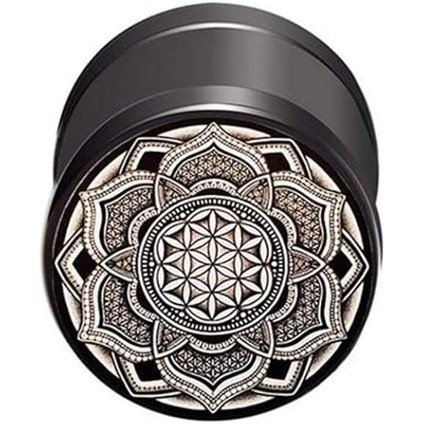 Faux Plug Oreille Acier Inoxydable 316L - Motif Fleur De Vie, 10mm - Noir, Or Rose, Argenté - Unisexe