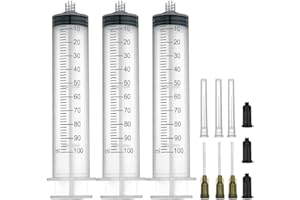 AGEMORE 3 Confezioni siringhe da 100 ml con Aghi di riempimento Punta smussati da 14Gx1.0 '' e Tappi di conservazione (Lucchetto Luer)