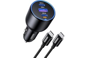 UGREEN 130W USB C Car Charger 3-Port PD 100W PD3.0/QC4.0/PPS Fast Car Charger Adapter with 100W USB C Cable Compatible with iPhone 17/16/15/14 Series, Galaxy S25/S24/S23 Ultra, iPad, Tablet, Laptop
