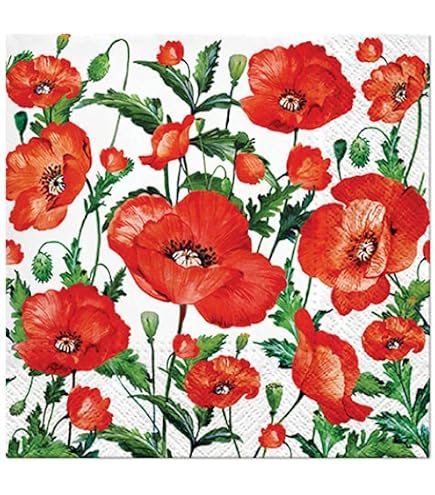 Lot De 20 Serviettes En Papier Motif Fleurs Coquelicots - Serviettes 3 Plis Pour Table Et Découpage