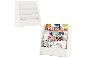 HOMFME Bibliotheque Enfant à 4 Niveaux Trapézoïdale pour Livres et Jouets, 57,5 x 26,5 x 59 CM, Étagère Rangement Stable Montessori avec Pieds Antidérapants, Idéal pour Chambre d’Enfant (Blanc)