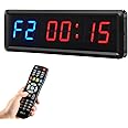 Ledbrigym Gym Timer Clock Digital Interval Tabata Workouts Fitness Wall Small with Remote Home Garage Office Jujitsu School Referee Studio Church Service (Two Blue+Four Red 1.5")