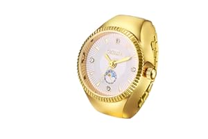 JewelryWe Novelty Finger Watch Silver Gold Plated Adjustable Ring Watch Round Dial Quartz Watch Rings, for Mothers Day
