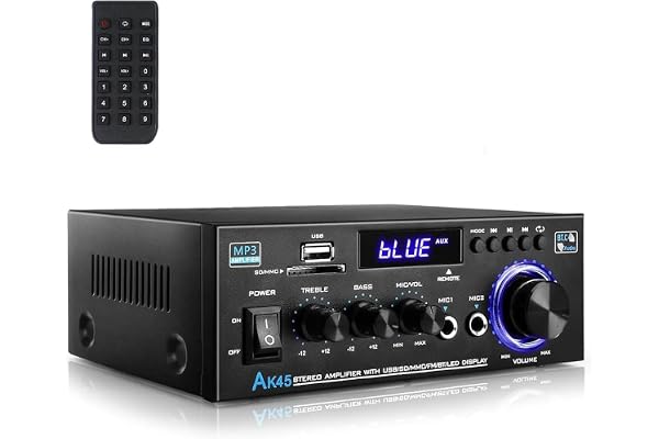 Romicta Amplificateur Audio, Amplificateur HiFi, Amplificateur stéréo 600W 2 Canaux, Bluetooth 5.0, 12V 220V, LCD, Hi-FI, Radio FM Portable, entrée SD Card/USB, pour la Maison ou la Voiture