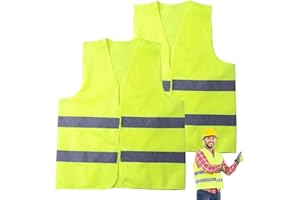 YANJINGSHE 2Pcs Hi Vis Vests, High Visibility Safety Vest Reflective Yellow, Adjustable Universal Size for Adults & teenager - Construction, Running, Road Cycling, Traffic Work