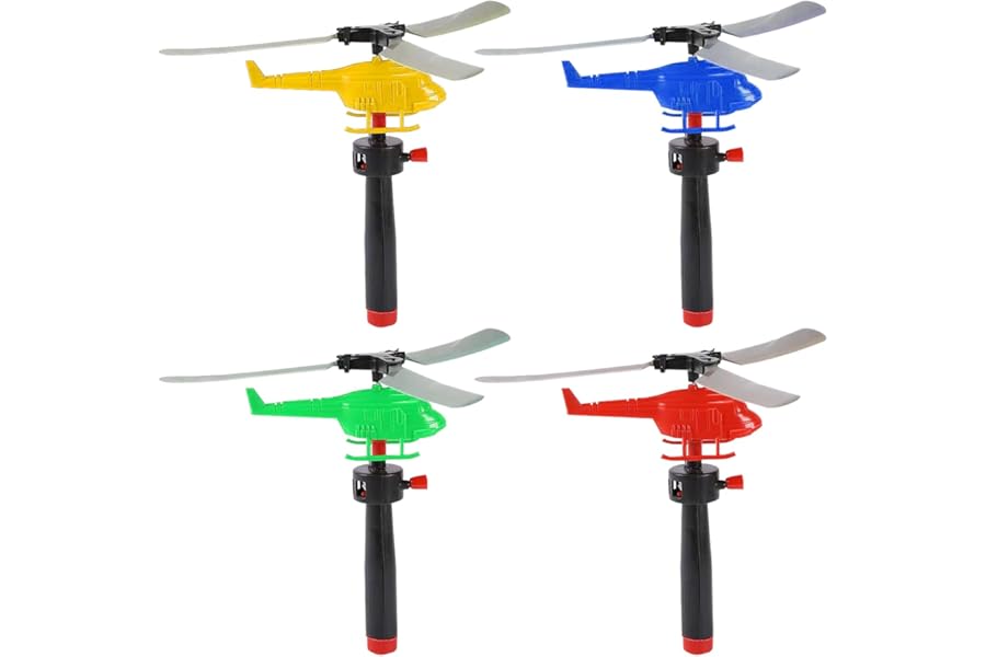 ZhuXlXxlLiand 4 PCS Hand-Launched Helicopters Set - for Ages 3+ - Durable Fly Toys with Easy Pull-Start for Outdoor Adventures
