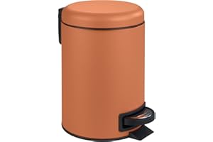 WENKO Poubelle à pédale Leman, Petite Poubelle Salle de Bain idéale pour les WC, le bureau, petite poubelle design d'une capacité de 3L, Acier, 17x25x22.5 cm, Terracotta