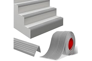 LEFUNOM Stair Anti Slip Nosing Vinyl Self-Adhesive Stair Treads Edge Trim 3 Meter Flexible Rubber Step Protector for Indoor & Outdoor Step Edge Trim (50×48mm, Grey)
