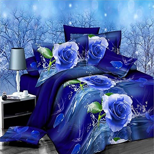 3D Bedding Set Hot Blue Rose Home Textile 4Piece Duvet Cover Comforter Floral Printed Double Size