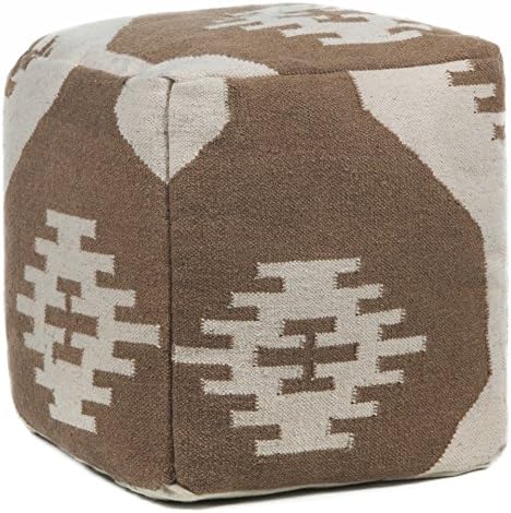 Chandra Rugs POU143 Wool Pouf, 18", Brown/Cream