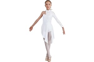 inhzoy Abito da Pattinaggio Artistico Bambina Manica Lunga Vestito da Balletto Ginnastica Artistica Body da Danza Classica Ballerina Strass Leotards Vestito da Ballo Lirico