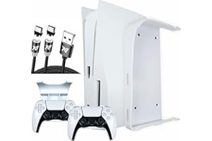 Q-View PS5 Estante de montaje en pared para Playstation - Soporte flotante con clip de montaje para controladores + Cable cargador magnético USB C PS5 - para PlayStation 5 Disc & Digital (Blanco)